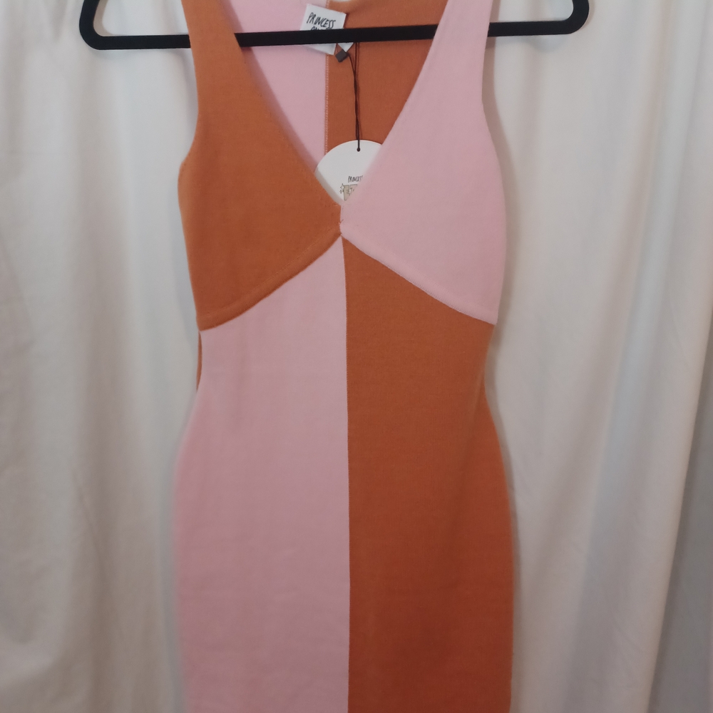 NWTO Princess Polly Colorblock Mini Dress in Pink and Tan